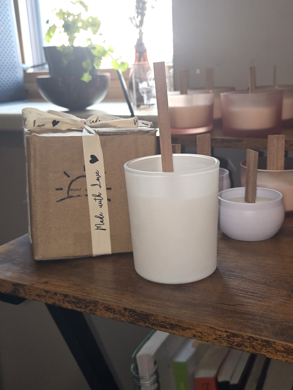Hand-Poured White Glass Scented Candle with Wooden Wick